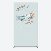 Aperturee - Aperturee Blue Airplane Landing Soon Baby Shower Rectangle Backdrop